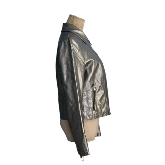 Forever 21 silver vegan leather moto jacket size Medium - Picture 7 of 16
